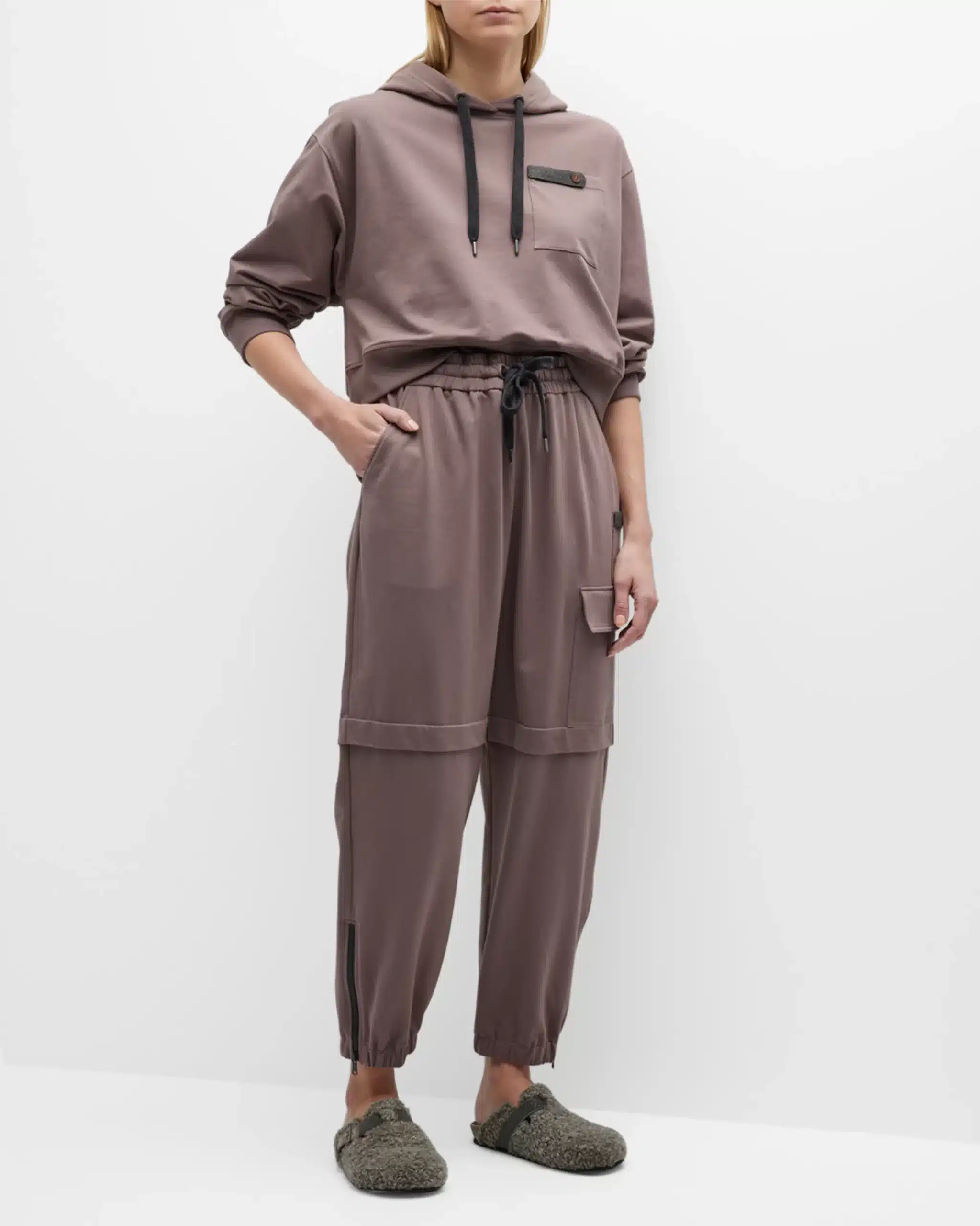 Alternative view of Brunello Cucinelli Monili-Tab Cotton Felpa Crop Hoodie