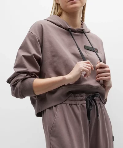 Brunello Cucinelli Monili Tab Cotton Felpa Crop Hoodie 3