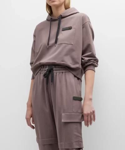 Brunello Cucinelli Monili Tab Cotton Felpa Crop Hoodie 4
