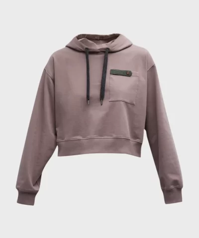 Brunello Cucinelli Monili-Tab Cotton Felpa Crop Hoodie-20310050