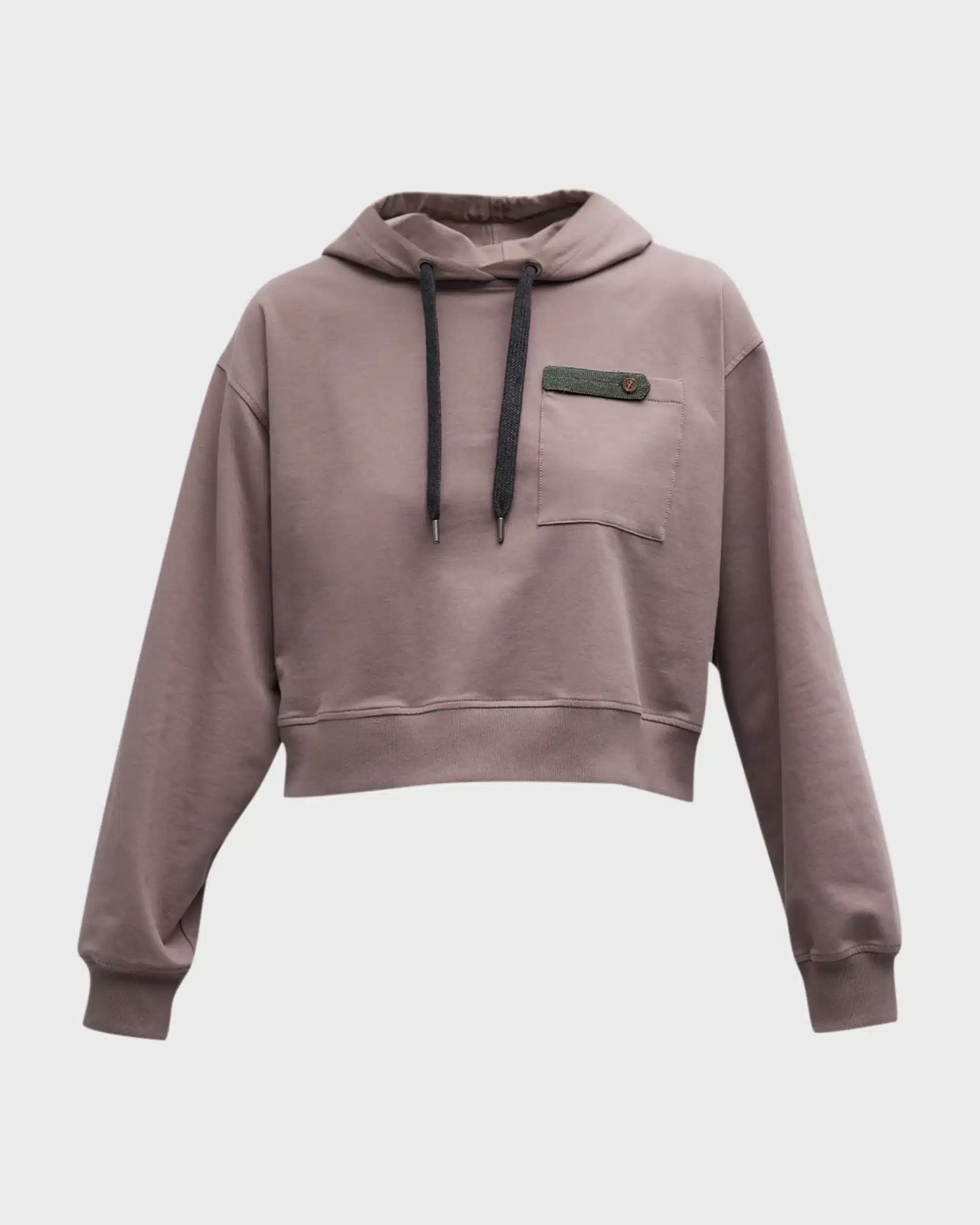 Brunello Cucinelli Monili-Tab Cotton Felpa Crop Hoodie-20310050