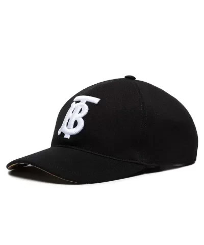 Burberry Black And White TB Logo Embroidered Cotton Baseball Cap 1