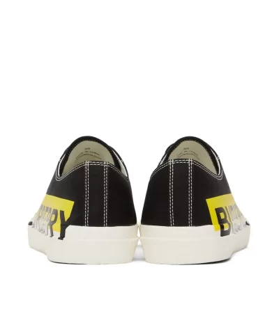 Burberry Black & Yellow Gabardine Larkhall Sneakers - Image 3