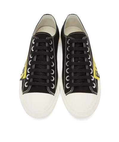 Burberry Black & Yellow Gabardine Larkhall Sneakers - Image 5