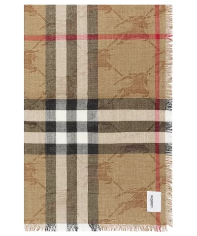 Alternative view of Burberry Check Equestrian Knight Design Wool Silk Jacquard Reversible Scarf