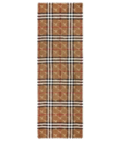 Burberry Check Equestrian Knight Design Wool Silk Jacquard Reversible Scarf - Image 3