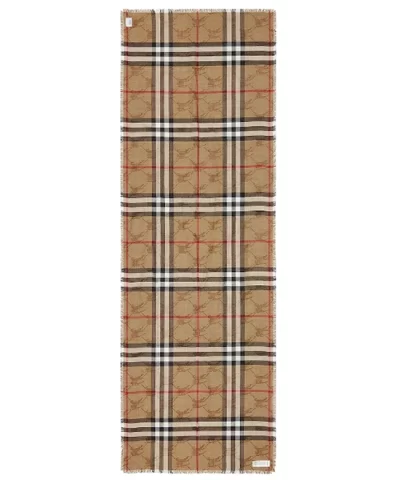 Burberry Check Equestrian Knight Design Wool Silk Jacquard Reversible Scarf - Image 4
