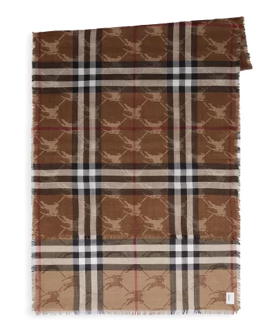 Burberry Check Equestrian Knight Design Wool Silk Jacquard Reversible Scarf - Image 5