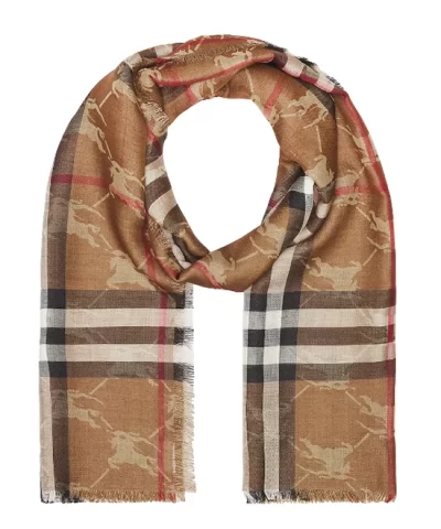 Burberry Check Equestrian Knight Design Wool Silk Jacquard Reversible Scarf-20315646