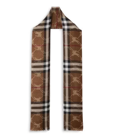 Burberry Check Equestrian Knight Design Wool Silk Jacquard Reversible Scarf - Image 6