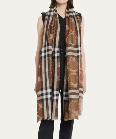 Burberry Check Equestrian Knight Design Wool Silk Jacquard Reversible Scarf - Image 7