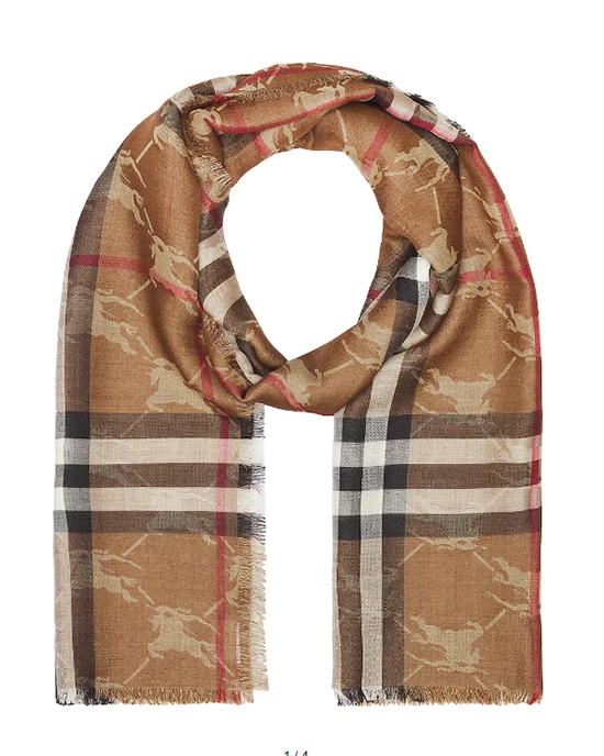 Burberry Check Equestrian Knight Design Wool Silk Jacquard Reversible Scarf-20315646