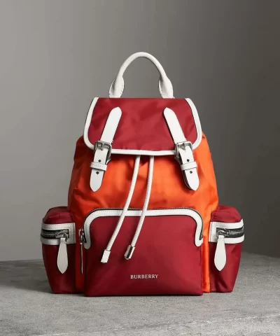 Burberry Leather-Trimmed Color-Block Shell Backpack-20272750