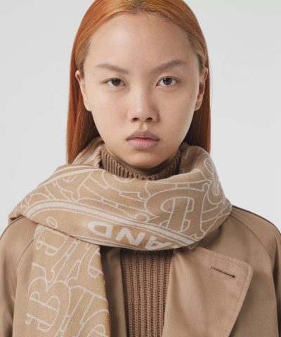 Burberry Lightweight Logo Graphic Cashmere Jacquard Scarf 1