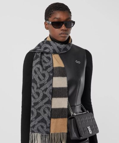 Burberry Reversible Check and Monogram Cashmere Scarf - Image 3
