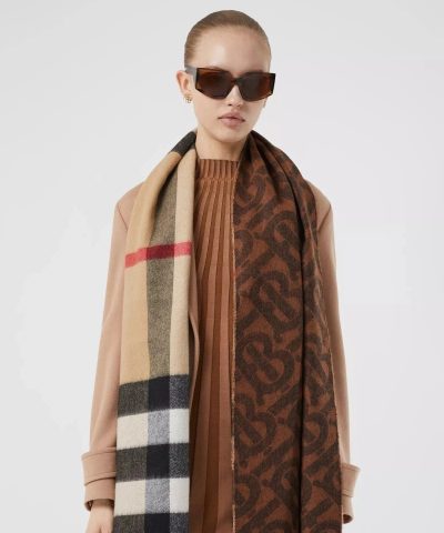 Burberry Reversible Check and Monogram Cashmere Scarf 2