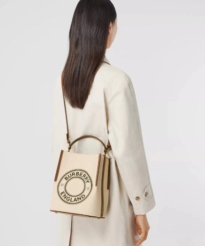 Burberry Small Logo Graphic Cotton Canvas Peggy Bucket Bag - Image 6