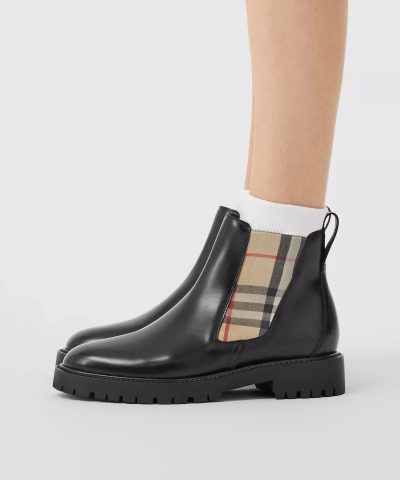 Burberry Vintage Check Detail Leather Chelsea Boots 4
