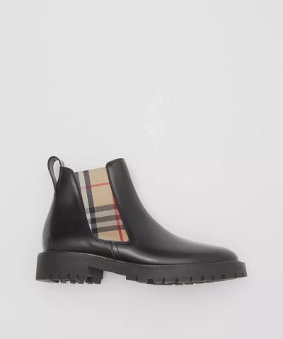 Burberry Vintage Check Detail Leather Chelsea Boots-20263646