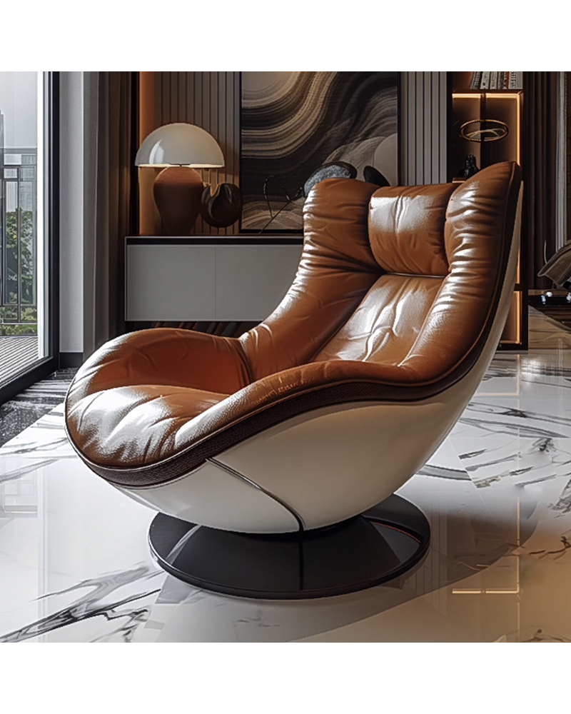 Alternative view of Mid-Century Modern Leather Single Sofa Chair with Ottoman