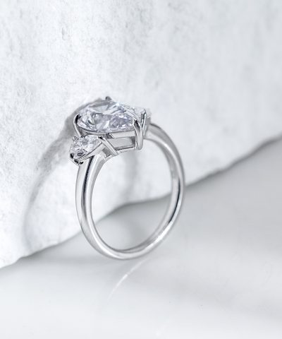 3.76CT Pear D-VVS1 Certified Lab Grown Diamond Ring in 18K White Gold - Image 3