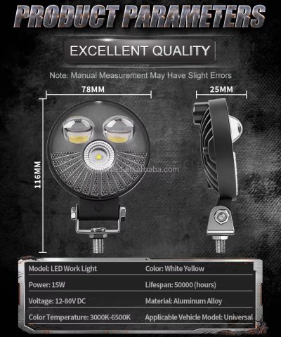 3 Inch 15W LED Work Light Pod | Spot & Flood Beam with White & Strobe Functions - Image 8