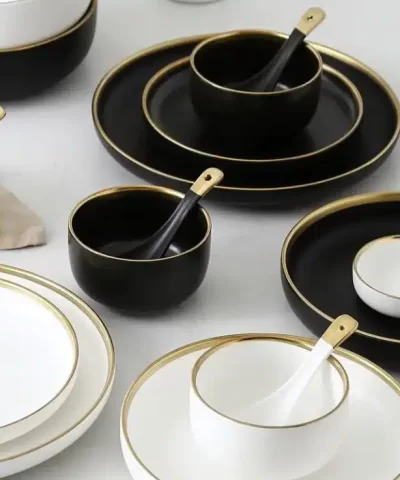 HTH Workshop Round Gold Stroke Ceramic Dinner Plate Collection-20297385