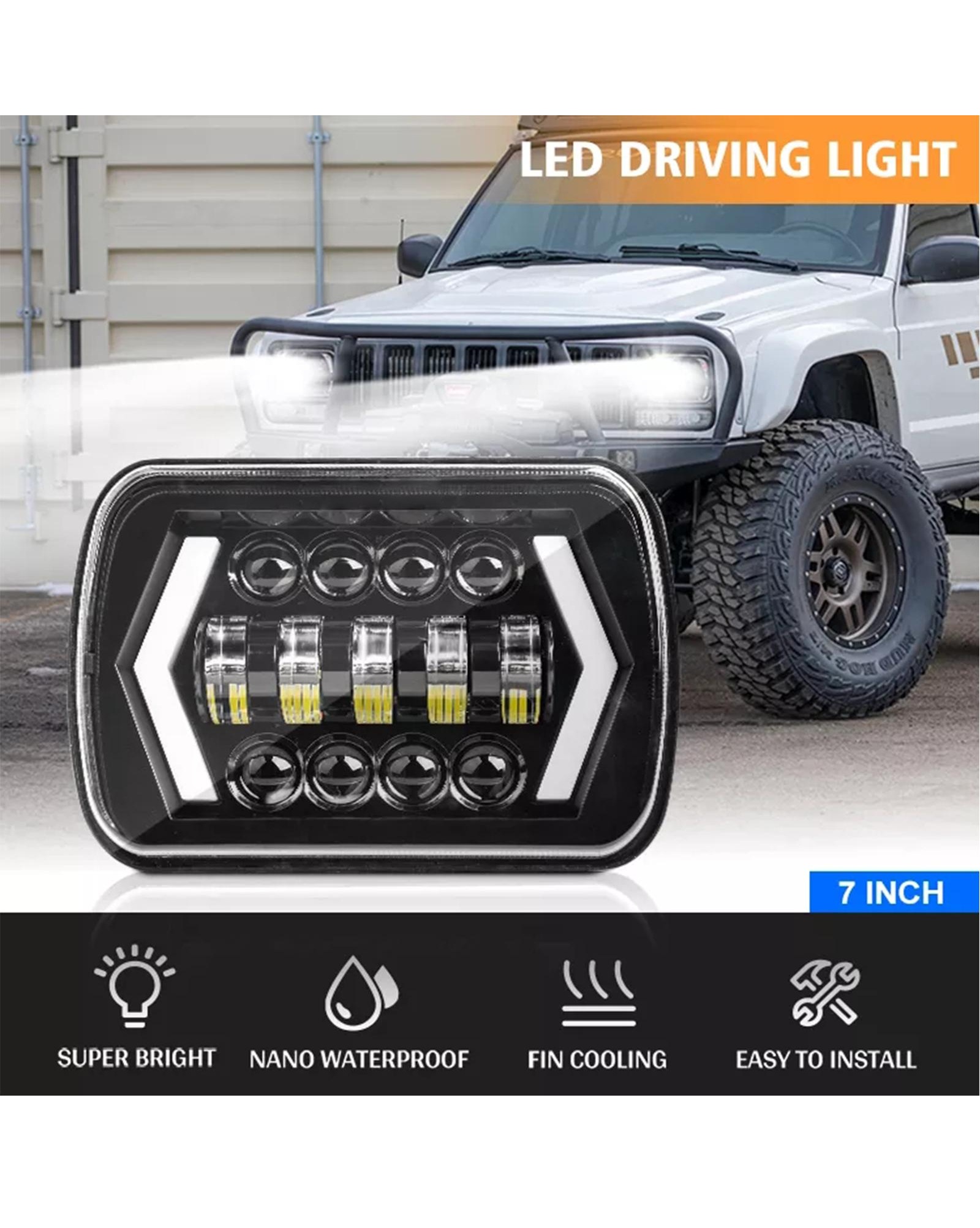 Alternative view of 7x6" LED Projector Headlight Kit for Jeep Cherokee XJ | 55W Hi-Lo Beam with Halo