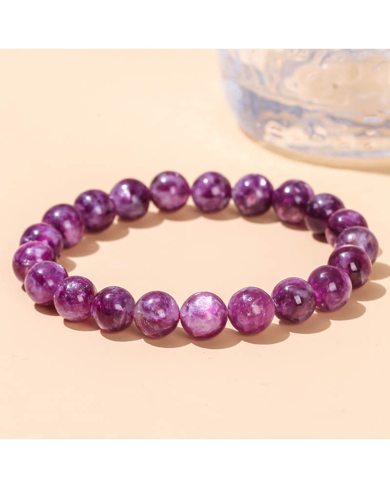 Alternative view of Handmade Natural Purple Mica Chlorite Round Bead Bracelet | Meditation & Energy Jewelry Gift