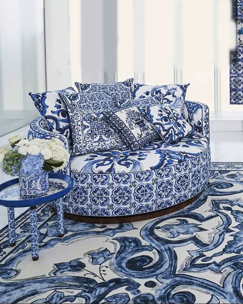 Alternative view of Modern Swivel Accent Sofa Chair with Blue and White Porcelain Fabric