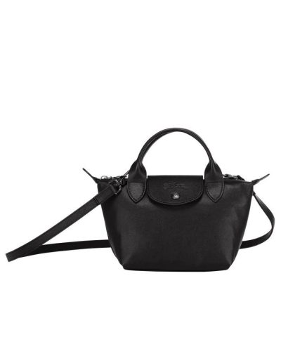 Longchamp Le Pliage Black Leather Bag With Strap 1
