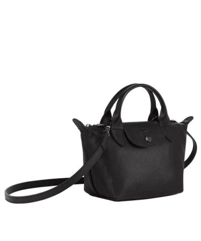 Longchamp Le Pliage Black Leather Bag With Strap 2