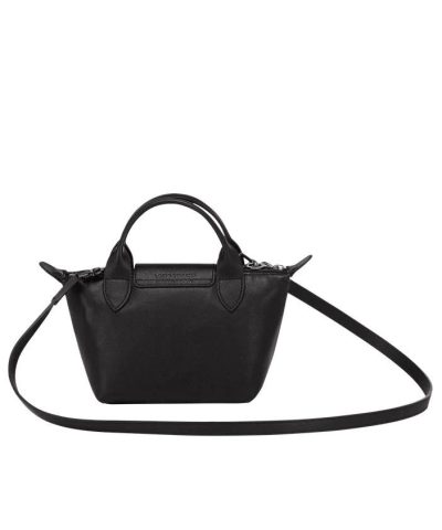 Longchamp Le Pliage Black Leather Bag With Strap 3