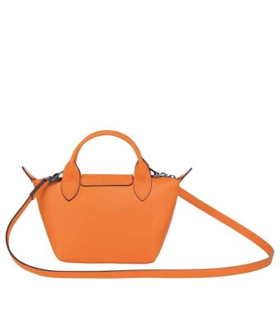 Longchamp Le Pliage Orange Leather Bag With Strap - Image 4
