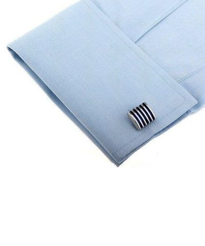 Mens Enamel Blue Stripe Cufflink 2