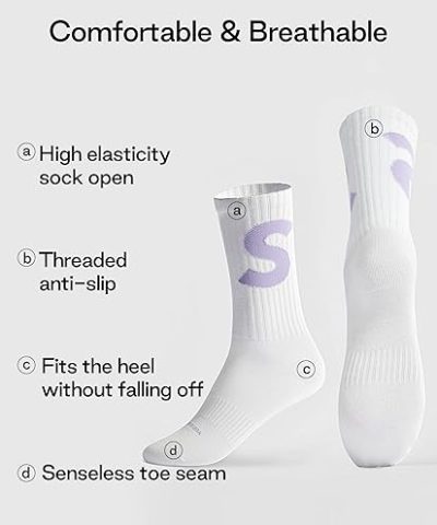 SIINSIIN Moisture Wicking White Girls Crew Socks Breathable Soft Running Socks 5 Pieces 11112557 4