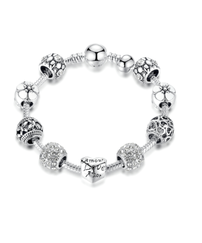 Alternative view of Steffe Antique Silver Charm Bracelet with Love and Flower Beads