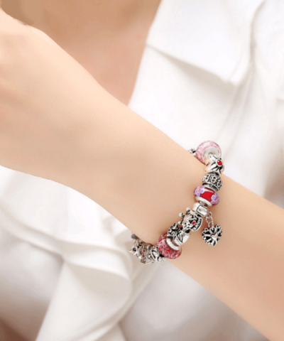 Steffe Antique Silver Charm Bracelet with Love and Flower Beads - Image 4
