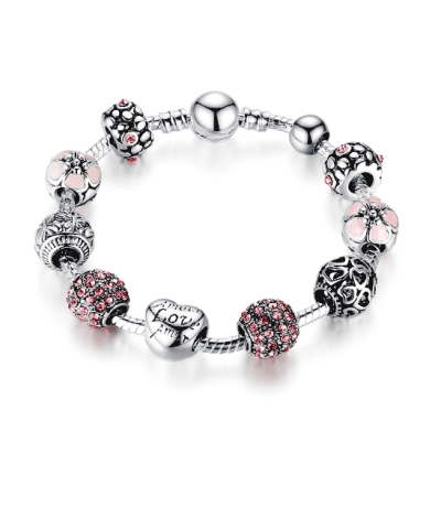 Steffe Antique Silver Charm Bracelet with Love and Flower Beads-20225259