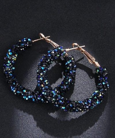 Steffe Geometric Round Shiny Rhinestone Big Earring - Image 3