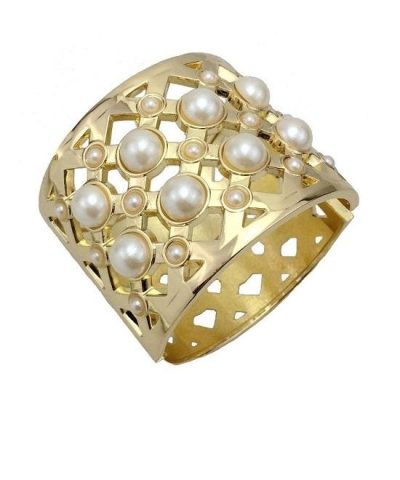 Steffe Gold Venetian Princess Wide Pearl Bangle-20224041