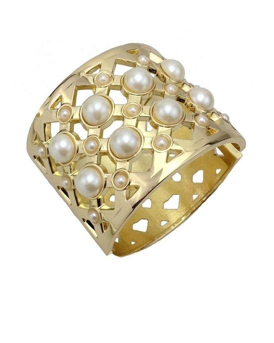 Steffe Gold Venetian Princess Wide Pearl Bangle-20224041