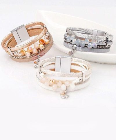 Steffe Handmade Resin Beads Metal Charm Female Wrap Wide Bracelets - Image 4