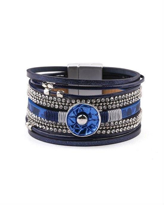 Alternative view of Steffe Leather Blue Enamel Metal Charm Female Multilayer Wrap Wide Bracelets
