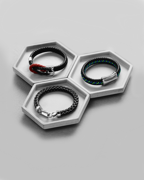 Alternative view of Steffe Men's Double Black Red Genuine Leather Infinite Knot Bracelets
