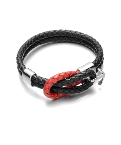 Steffe Men's Double Black Red Genuine Leather Infinite Knot Bracelets-20225100