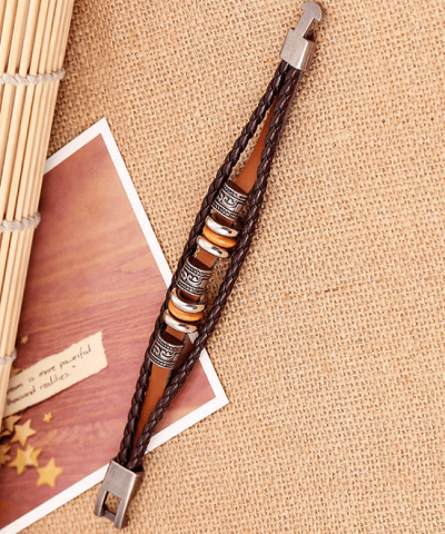 Alternative view of Steffe Men's Handmade Retro Genuine Leather Woven Charm Bracelet