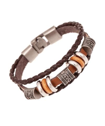 Steffe Men's Handmade Retro Genuine Leather Woven Charm Bracelet-20225094
