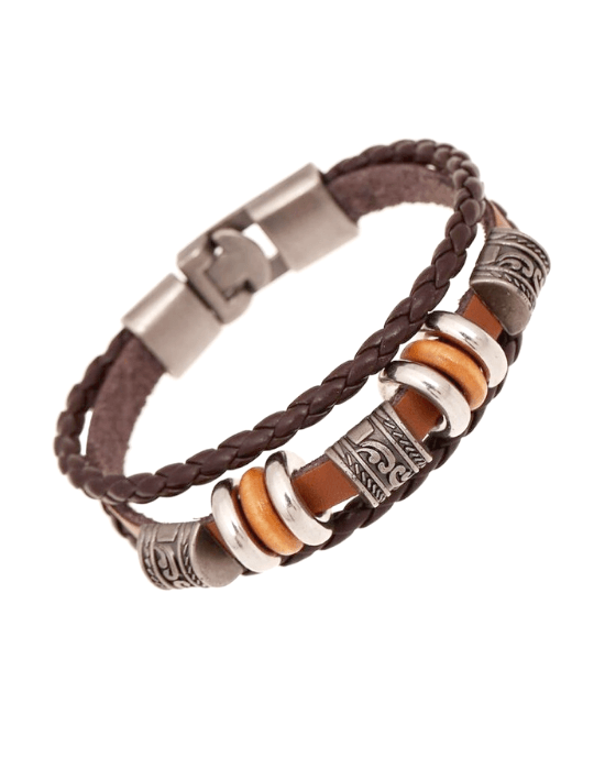 Steffe Men's Handmade Retro Genuine Leather Woven Charm Bracelet-20225094