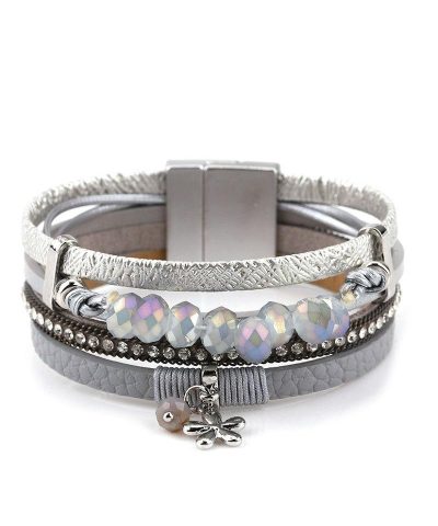 Steffe Multilayer Leather Charm Female Wrap Wide Bracelets-20225148